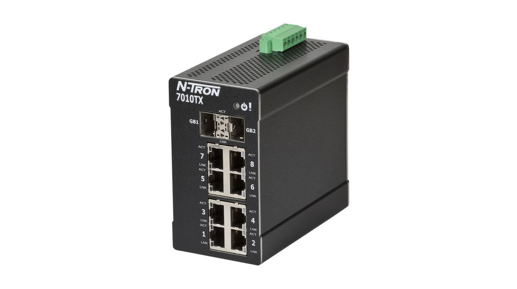 Industrial Ethernet Switch, RJ45 Ports 8, Fibre Ports 2SFP, 1Gbps, Managed